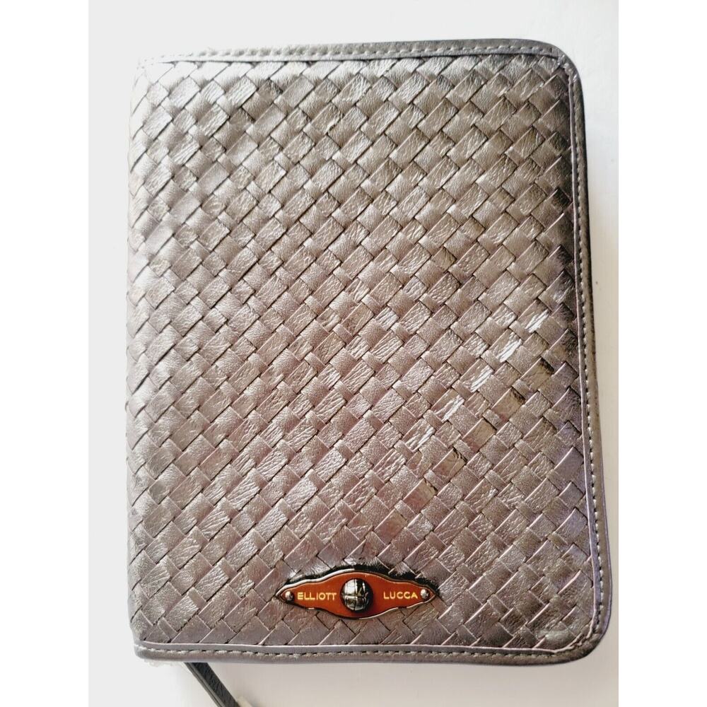 Elliott Lucca Woven Leather Kindle Case Graphite Zip E-Reader NWT